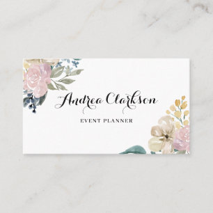 Delicate Pink and Yellow Watercolor Flowers Script Business Card