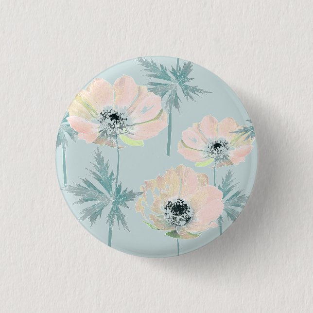 Delicate pink anemones . 1 inch round button (Front)