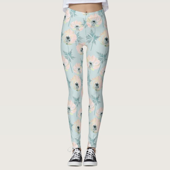 Delicate pink anemones. leggings (Front)