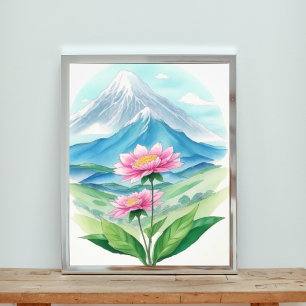 Delicate Pink Blooms Embracing the Mountain Vista Photo Print