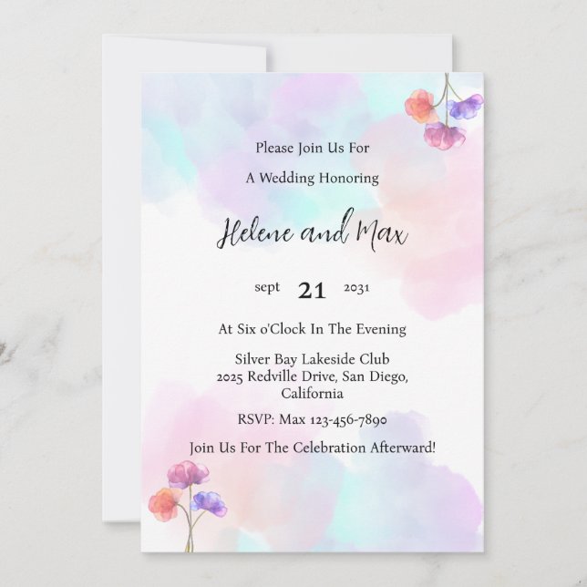 Delicate Pink & Blue Wedding Invitations (Front)