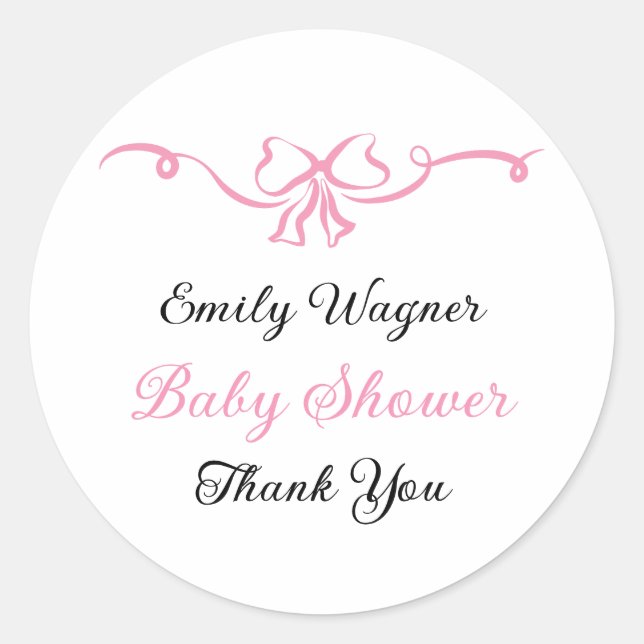 Delicate Pink Bow Baby Shower Classic Round Sticker (Front)