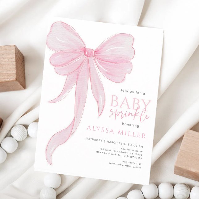 Delicate Pink Bow Girl Baby Sprinkle Invitation (Creator Uploaded)