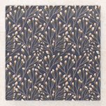 Delicate Pink Buds on Brown Branches Glass Coaster<br><div class="desc">Seamless floral pattern of delicate pink buds on slender brown branches against a dark blue background,  creating an elegant,  calming design.</div>