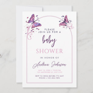 Delicate Pink Butterflies Girl Baby Shower Party Invitation