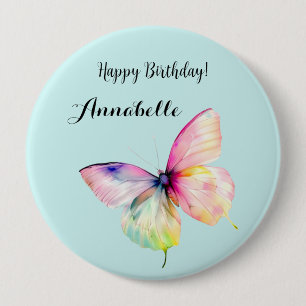 Delicate Pink Butterfly in Pastel Rainbow Colours 4 Inch Round Button