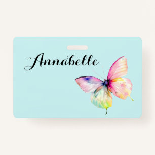 Delicate Pink Butterfly in Pastel Rainbow Colours Badge