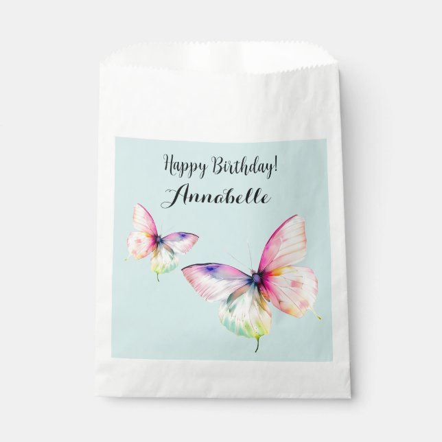 Delicate Pink Butterfly in Pastel Rainbow Colours Favour Bag (Front)