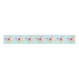 Delicate Pink Butterfly in Pastel Rainbow Colours Grosgrain Ribbon