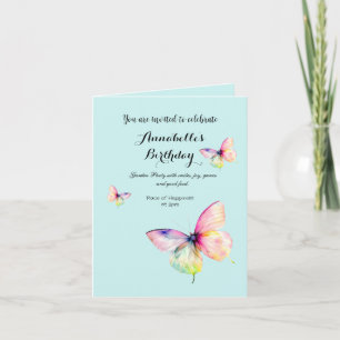 Delicate Pink Butterfly in Pastel Rainbow Colours Invitation
