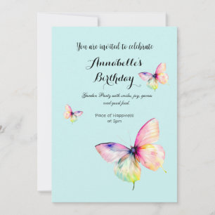 Delicate Pink Butterfly in Pastel Rainbow Colours Invitation