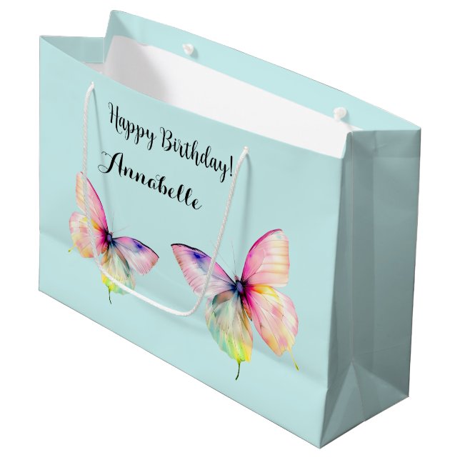 Delicate Pink Butterfly in Pastel Rainbow Colours Large Gift Bag (Front Angled)