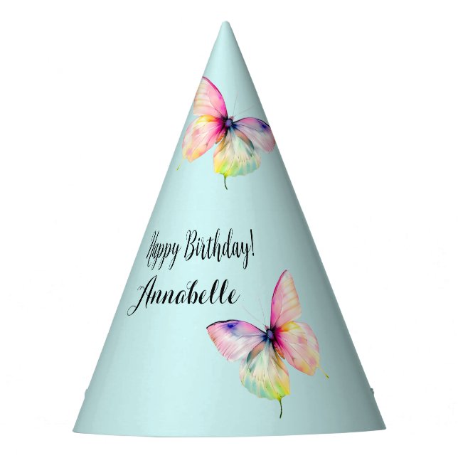 Delicate Pink Butterfly in Pastel Rainbow Colours Party Hat (Front)