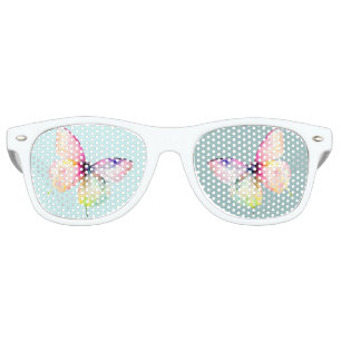 Delicate Pink Butterfly in Pastel Rainbow Colours Retro Sunglasses