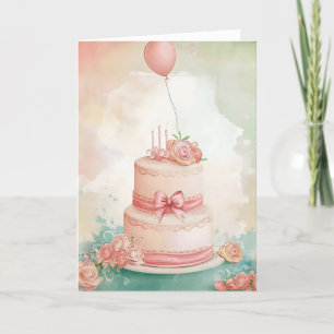Delicate Pink Cake Birthday Holiday Card