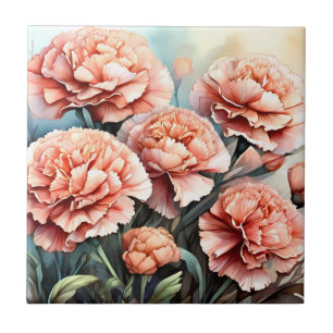 Delicate Pink Carnations Tile