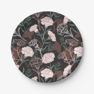  Delicate Pink Carnations with Green Leaves Floral Paper Plate