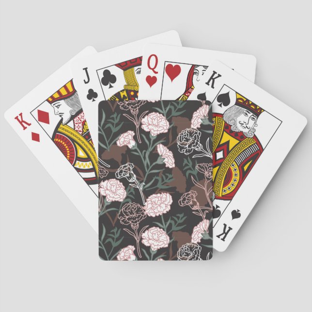  Delicate Pink Carnations with Green Leaves Floral Playing Cards (Back)