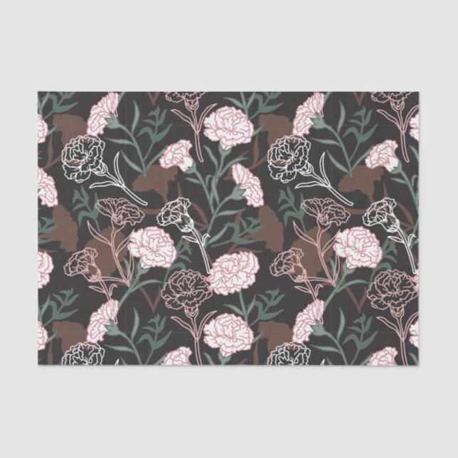  Delicate Pink Carnations with Green Leaves Floral Tissue Paper (Front)