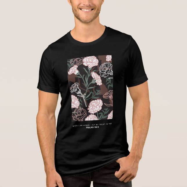  Delicate Pink Carnations with Green Leaves Floral Tri-Blend Shirt (Front)