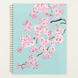 Delicate Pink cherry blossom in blue background  Planner