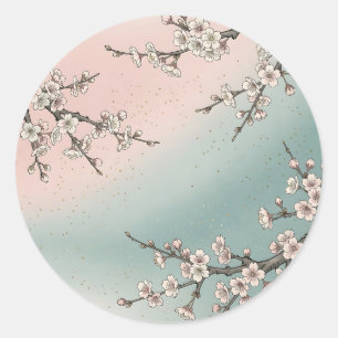Delicate Pink Cherry Blossom Sakura Branches  Classic Round Sticker