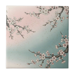 Delicate Pink Cherry Blossom Sakura Branches Tile