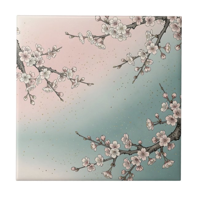 Delicate Pink Cherry Blossom Sakura Branches  Tile (Front)
