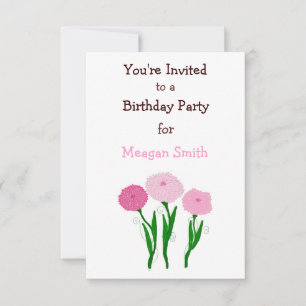 Delicate Pink Chrysanthemums Birthday Invitation