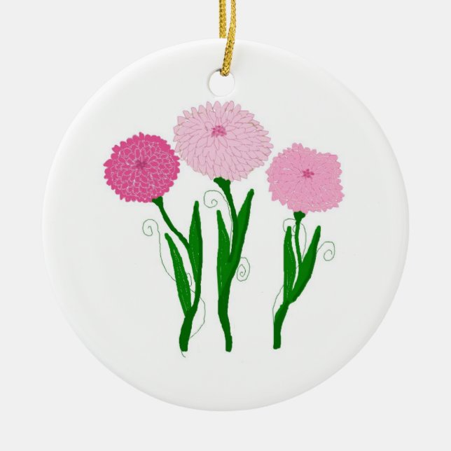 Delicate Pink Chrysanthemums Ceramic Ornament (Front)