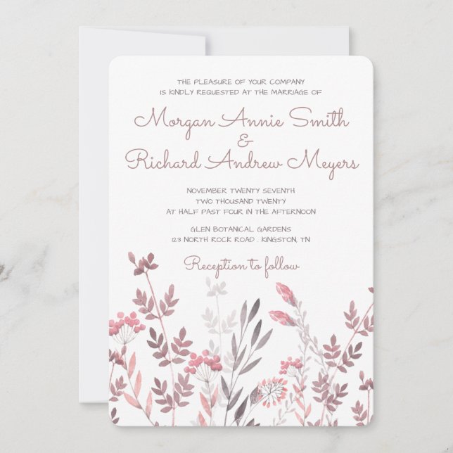 Delicate Pink Floral Branches - Wedding Invitation (Front)