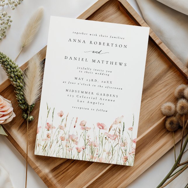 Delicate Pink Floral Meadow Wedding Invitation (Creator Uploaded)