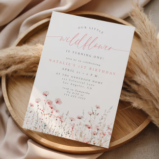 Delicate Pink Floral Wildflower Birthday Invitation