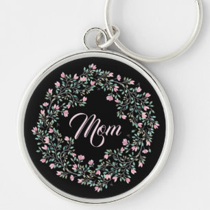 Delicate Pink Floral Wreath with Mom Keychain
