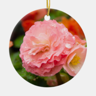 Delicate pink flower after the rain ceramic ornament