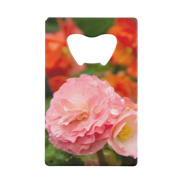 Delicate pink flower after the rain    credit card bottle opener (Front)
