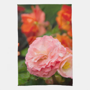 Delicate pink flower after the rain   kitchen towel