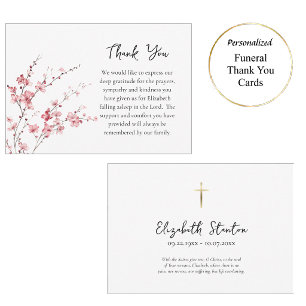 Delicate Pink Flower Branches Orthodox Funeral     Thank You Card
