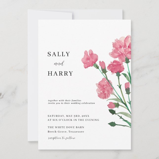 Delicate Pink Flower Wedding Invitation (Front)