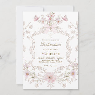 delicate pink flowers frame Confirmation girl Invitation