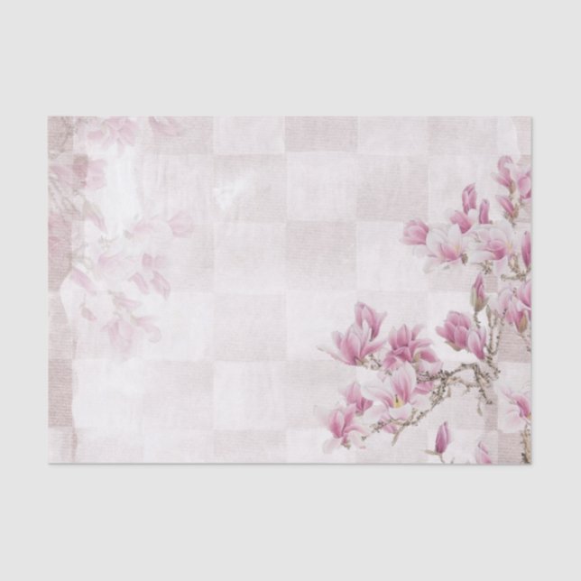 Delicate Pink Flowers Pink / White Chequerboard Tissue Paper (Front)