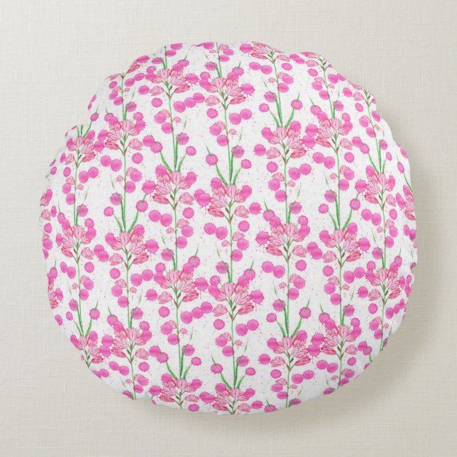 Delicate Pink Flowers Round Pillow (Front)