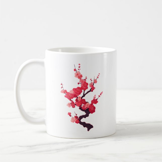 Delicate Pink Japanese Cherry Tree Twig Coffee Mug (Left)