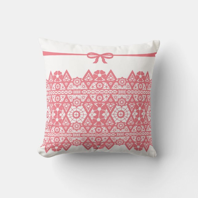 Delicate pink lace throw pillow (Front)