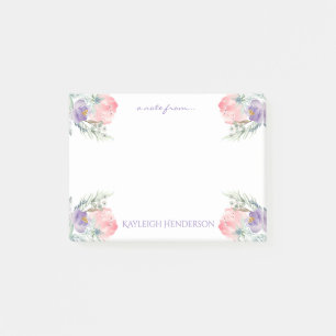 Delicate Pink Lavender Watercolor Flowers Monogram Post-it Notes