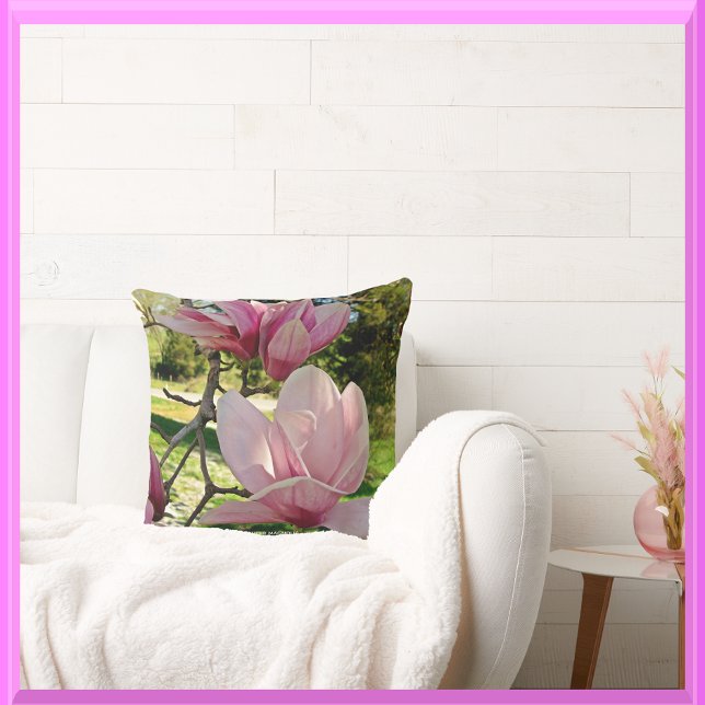 Delicate Pink Magnolia Floral Photo Throw Pillow (Creator Uploaded)