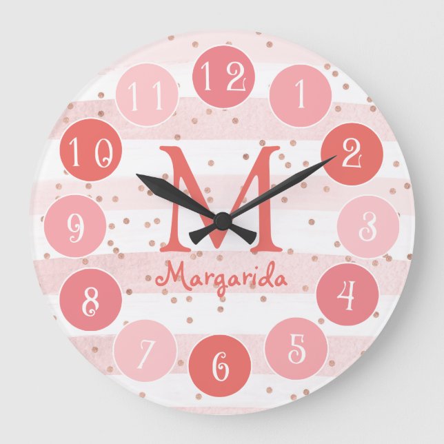 Delicate Pink Monogram - Kid's Large Clock (Front)