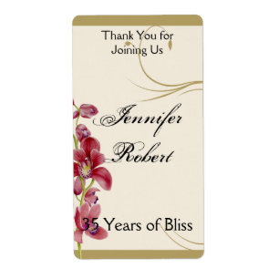 Delicate Pink Orchid Floral Anniversary Wine Label