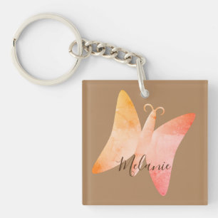 Delicate Pink Peach Butterfly Personalized Keychain
