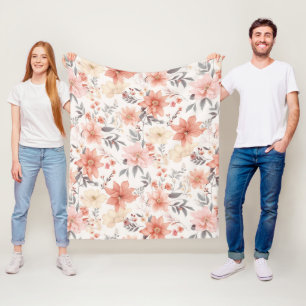 Delicate Pink & Peach Tone Floral Pattern Fleece Blanket